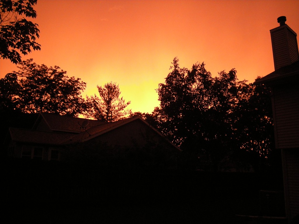 An amazing orange sunset after a storm