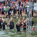 This is the start of my swim wave. I'm on the far left adjusting my goggles.