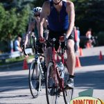 At the start of the 15 mile biking leg. The T1 transition was easier because i didn't have to get out of a wetsuit. But we did have some distance to cover on foot between the lake and the bike racks.